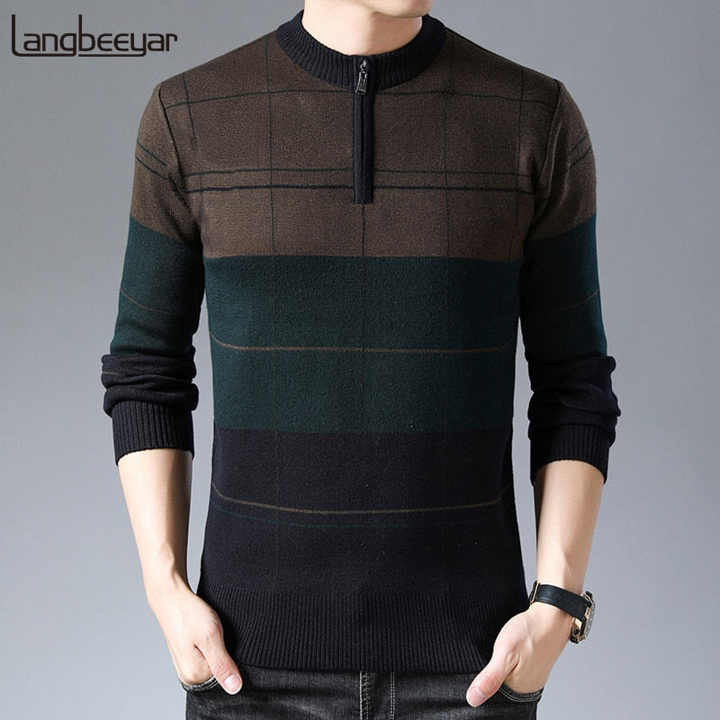 2020 New Fashion Brand Sweaters Mens Half Zip Pullover Slim Fit Jumpers