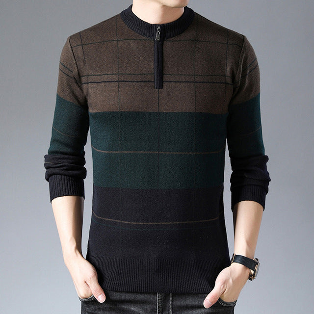 2020 New Fashion Brand Sweaters Mens Half Zip Pullover Slim Fit Jumpers