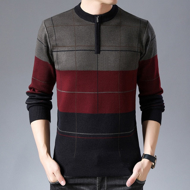 2020 New Fashion Brand Sweaters Mens Half Zip Pullover Slim Fit Jumpers